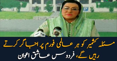 Will continue to raise Kashmir Issue on international forums, says Firdous Ashiq Awan