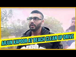 Actor Arjun Kapoor at Carter Road to support beach clean up drive