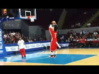 Alaska Aces mascot ECow warms up during the break