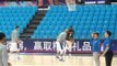 Coach Alex Compton helping out during warmups  before Gilas game vs India