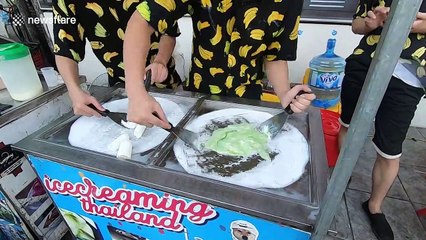 Oddly satisfying ice cream roll in Vietnam