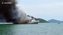 Fire crews battle blaze on luxury superyacht moored on Thai island