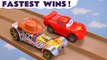 Hot Wheels Fastest Wins with Disney Pixar Cars 3 Lightning McQueen vs Toy Story 4 and Spongebob characters in this Racing Challenge Full Episode English