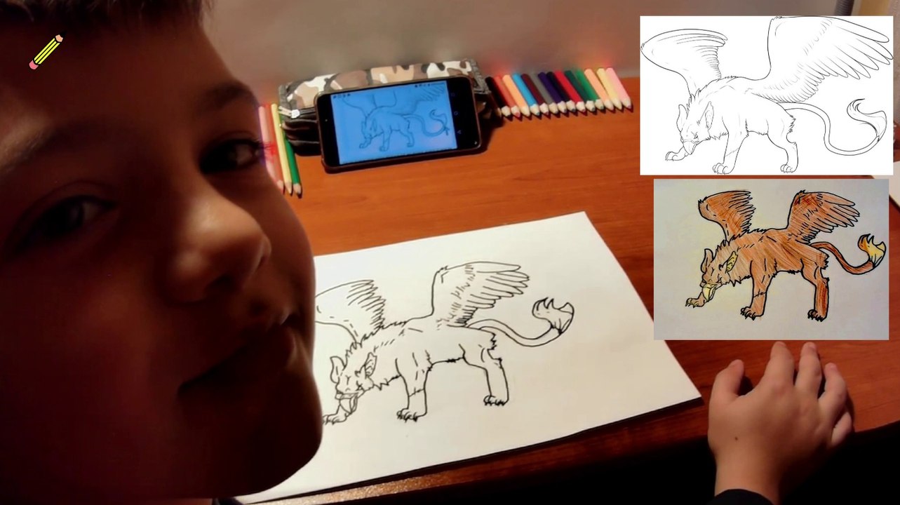 Un grand griffon Dessins, garçon de 8 ans