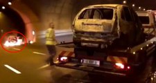 Bursa Orhangazi tünelinde araç yandı