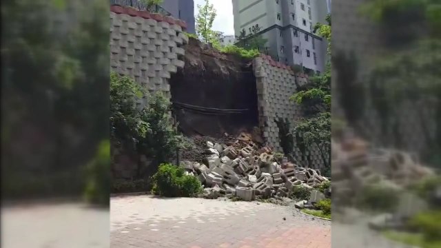경남 창원 아파트 외곽 옹벽 일부 무너져...출입 통제 / YTN