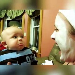 Scaring baby with face mask  cute babies
