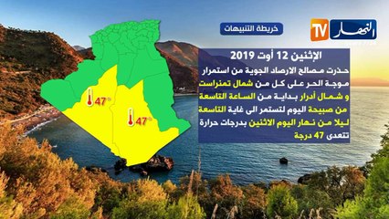 درجات الحرارة القصوى المتوقعة ليوم الثلاثاء 13 أوت 2019