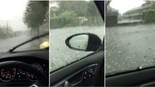 O desespero de um automobilista dentro do seu NOVO carro num dia de forte tempestade de granizo