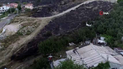 Kontrol altına alınan orman yangınının ardından bölge havadan görüntülendi