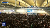 홍콩 공항 다시 운항 중단…이틀째 시위대 점령