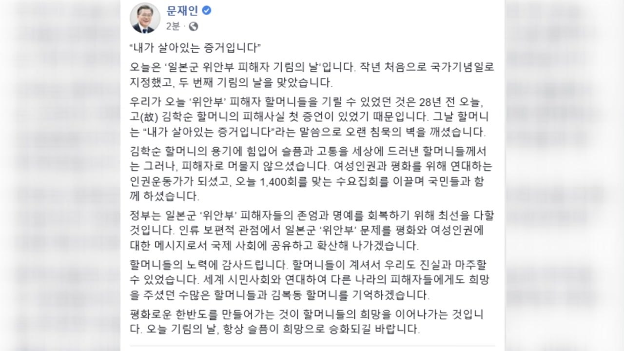 문 대통령 "위안부 문제, 국제사회에 공유·확산할 것" / YTN