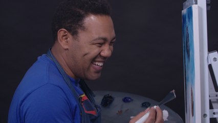 Tarik Davis explains the best 90s action movies while painting — The Bob Ross Challenge