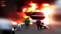 50 yolcunun bulunduğu yolcu otobüsü alev alev yandı