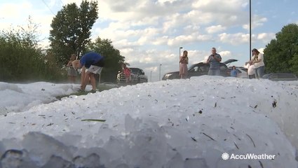 Hail builds up as storm takes its time leaving Kalamazoo County