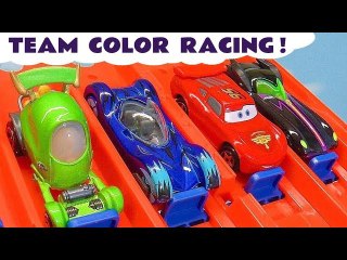 Hot Wheels and Disney Pixar Cars 3 Lightning McQueen Learn Colors Team Challenge Racing with DC Comics and Toy Story 4 Heroes Full Episode English
