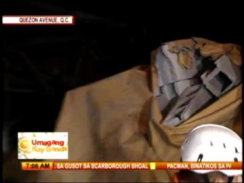 Truck rams post on Quezon Avenue; 1 hurt