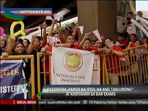 Corona wants end to ‘hatid-salubong’ in Bar exams