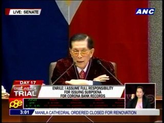 Enrile takes responsibility for subpoena on CJ's bank records