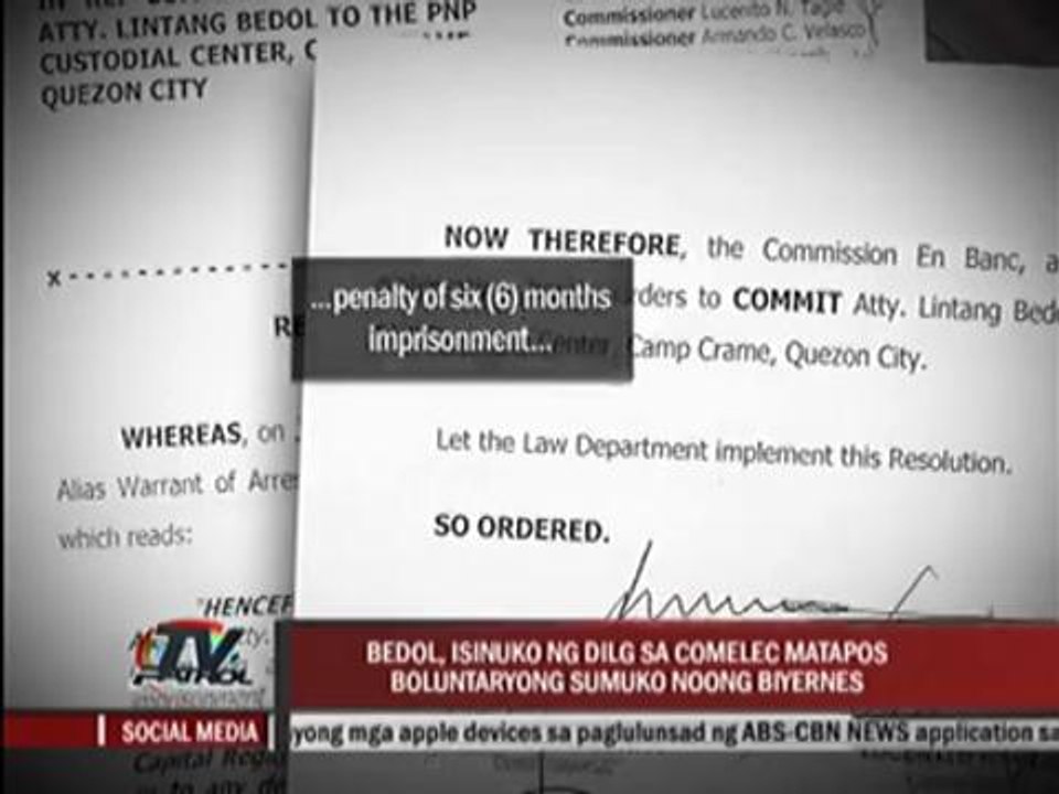 DILG hands Bedol to Comelec