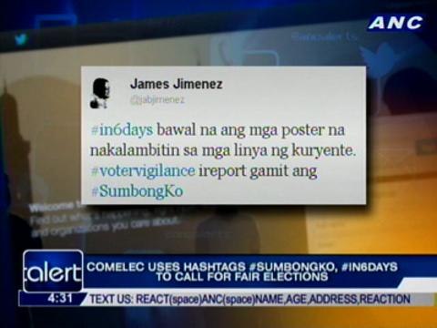 Comelec uses hashtags #sumbongko, #in6days to call for fair elections