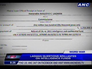 Lagman questions Brillantes on intelligence funds