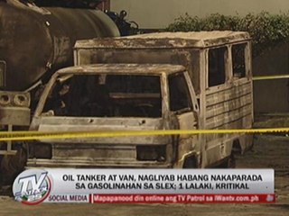 Man fighting for life after oil tanker, van catch fire