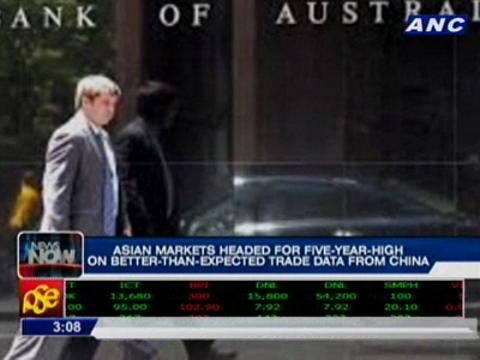Asian markets headed for five-year-high on better-than-expected trade data from China