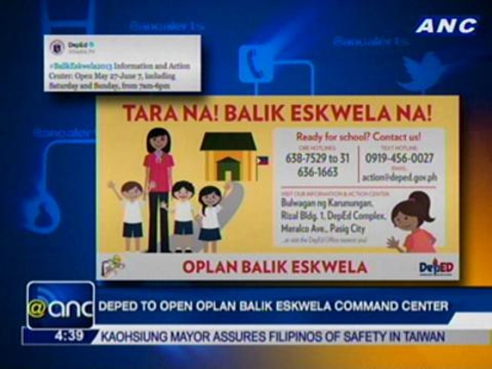 DepEd to open Oplan Balik Eskwela command center