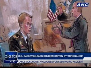U.S. says WikiLeaks soldier driven by 'arrogance'