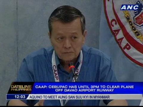 CAAP: Cebu Pacific has until 3pm to clear plane off Davao airport runway