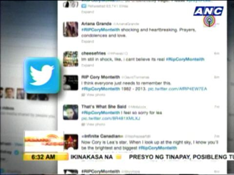 Hollywood mourns Cory Monteith