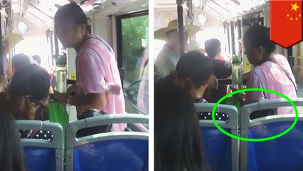 Old woman sits on a kid whodidn't give up his bus seat