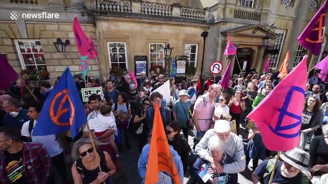 Extinction Rebellion climate protest in historic UK city of Bath against toxic air