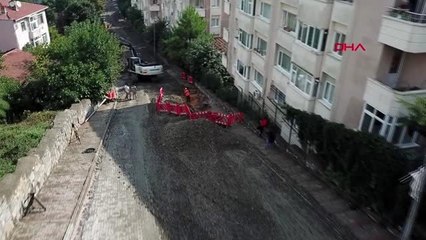 ÜSKÜDAR'DA ÇÖKEN YOLDAKİ SON DURUM HAVADAN GÖRÜNTÜLENDİ