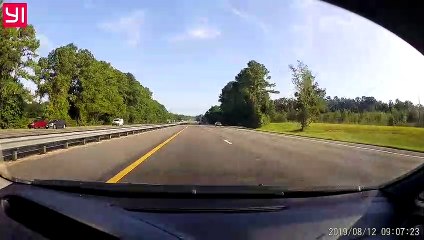 Runaway Truck Tires Roll Down Interstate