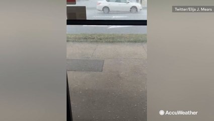Giggly residents take cover inside as they watch the hail