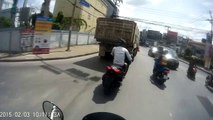 Motorcyclist Narrowly Avoids Oncoming Car