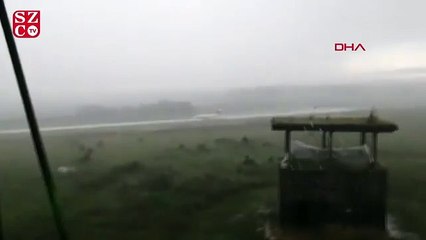 Şiddetli sağanak uçağın pistten çıkmasına sebep oldu