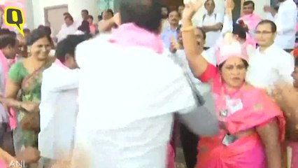 Celebrations Outside TRS HQ in Hyderabad
