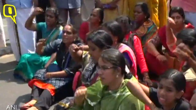 BJP Mahila Morcha members protest against two women entering Sabarimala temple