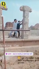 Miscreants Seen Pulling Down Pillar of Hampi Temple Ruins