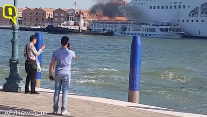 Moment Cruise Ship Rams into Tourist Boat at Venice Harbour