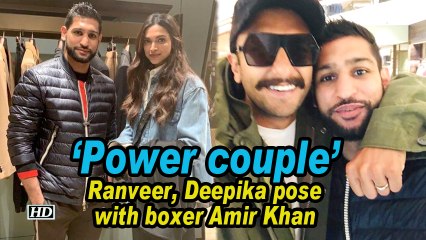 'Power couple' Ranveer, Deepika pose with boxer Amir Khan