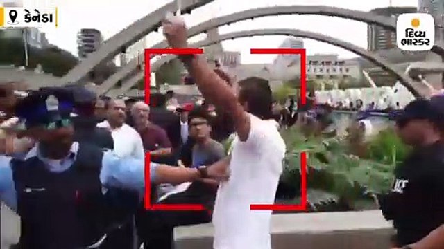 ભારત વિરોધી ભીડ સામે નારા લગાવતો રહ્યો ભારતીય યુવાન, પોલીસ પકડીને દૂર લઇ ગઇ