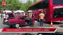 Yolcu otobüsüyle otomobil çarpıştı 5 yaralı