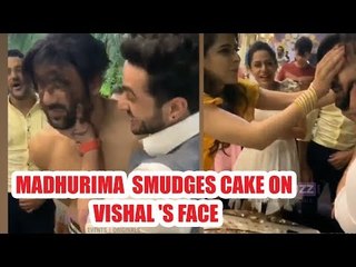 Madhurima Tuli smudges cake on Vishal Aditya Singh&#39;s face