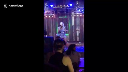 Hilarious old woman dances provocatively at karaoke night