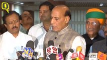 Defence Minister Rajnath Singh after conclusion of the meeting of Presidents of all parties called by PM Modi