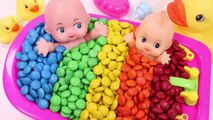 Learn Colors Dinosaur toy Baby Doll M-Ms Chocolate Bath Time and Ice Cream Cups Surprise Toys